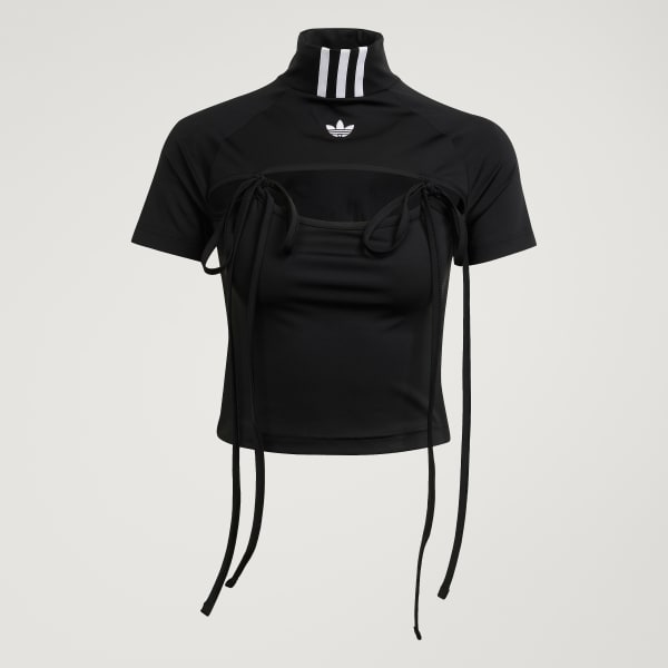【ADIDAS】Ribbon Cutout Crop Top - Black / JX2537 adidas Ribbon Cut Out Crop Top - Black | adidas UK