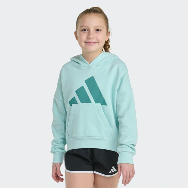 Turquoise Long Sleeve Essential Big Logo Fleece Pullover Hoodie

