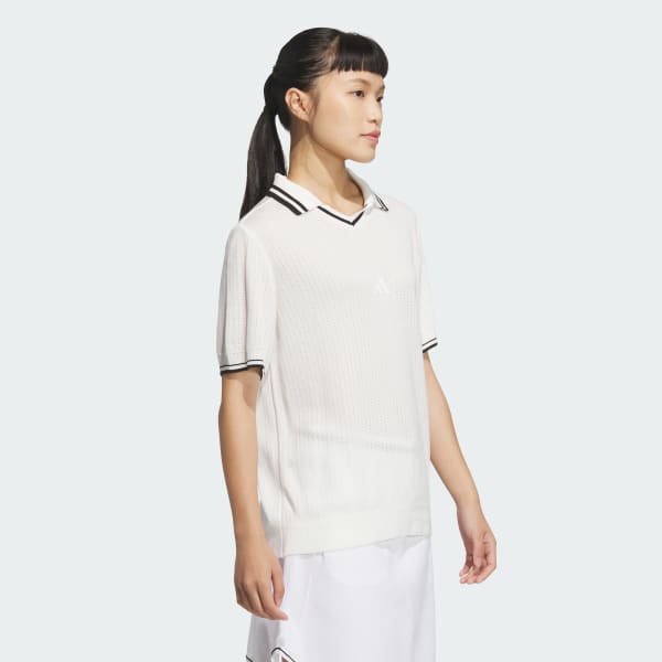 White 반팔 니트 폴로 셔츠