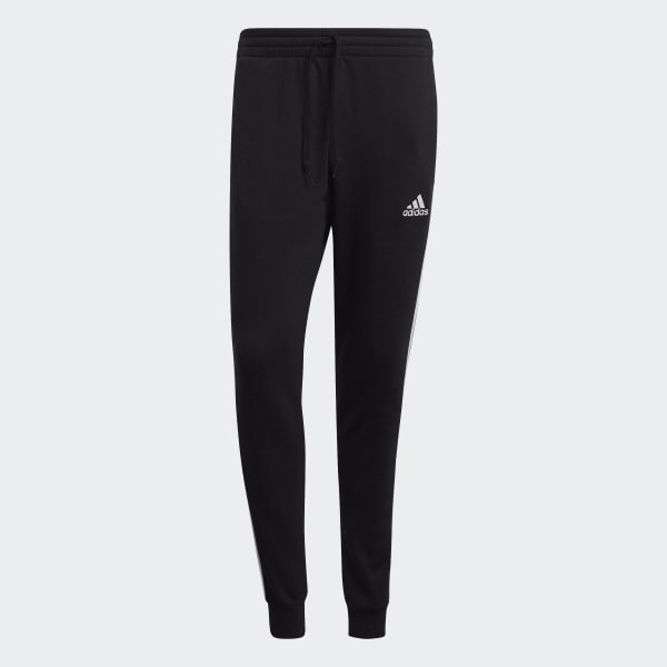 Μαύρο Essentials Fleece Fitted 3-Stripes Pants