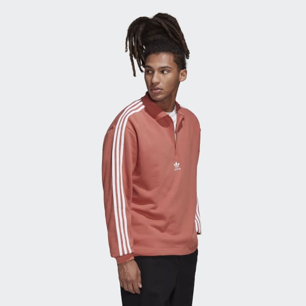 Brown Adicolor 3-Stripes Long Sleeve Polo Sweatshirt