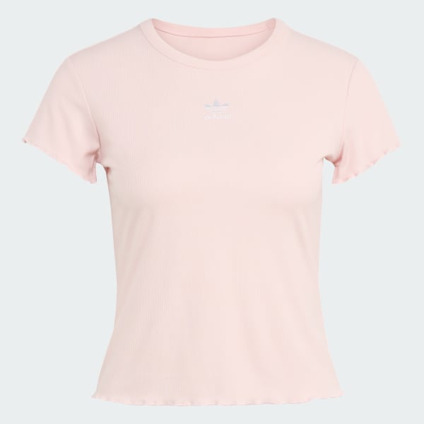 สีชมพู เสื้อยืดทรงสั้นดีไซน์ขอบหยัก ESSENTIALS