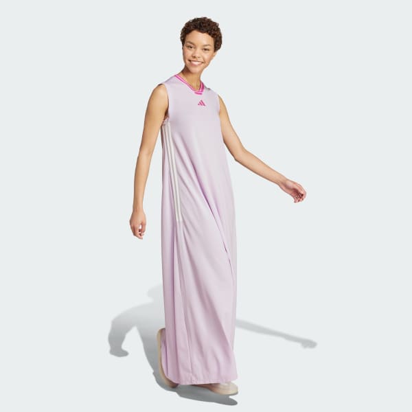 Lila Tiro Cut 3-Stripes Soft Mesh Long Klänning