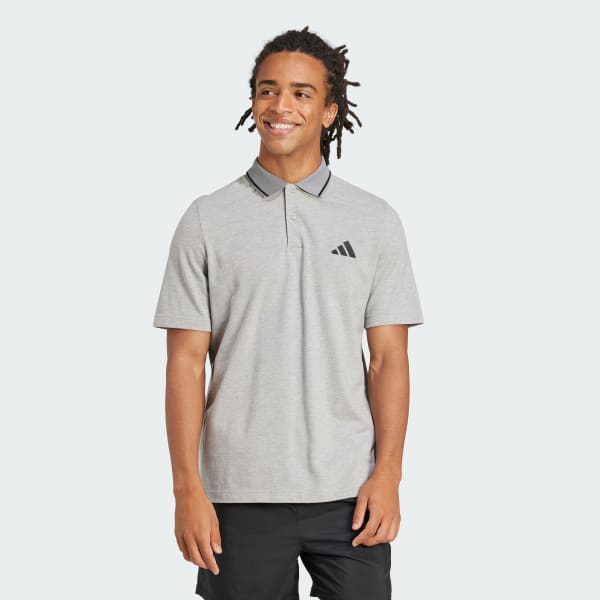 Grey Essentials Small Logo Piqué Polo Shirt