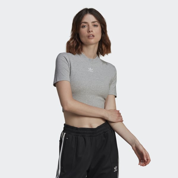 adidas Adicolor Essentials Rib Cropped Tee - Grey | Women\'s Lifestyle |  adidas US