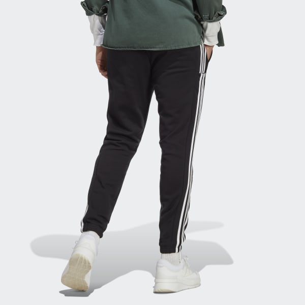 Black Essentials French Terry Tapered Elastic Cuff 3-Stripes Pants