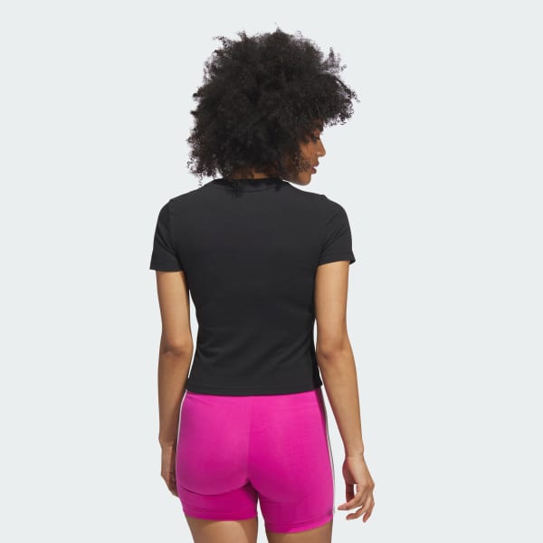 Negro Camiseta baby esencial de temporada con gráfico de gato