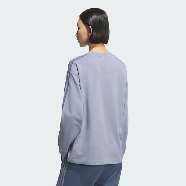 パープル エッセンシャルズ プラス スリーストライプス 長袖Tシャツ