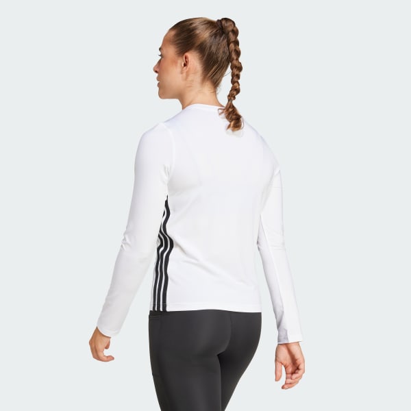adidas Essentials Long Sleeve 3-Stripes Workout Top - White