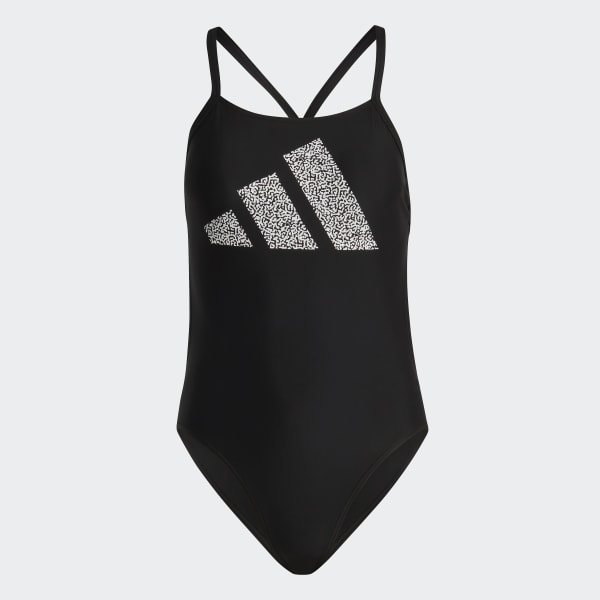 Black 3 Bar Logo Print Swimsuit
