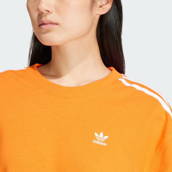 Adidas originals three stripe sweatshirt in orange deals