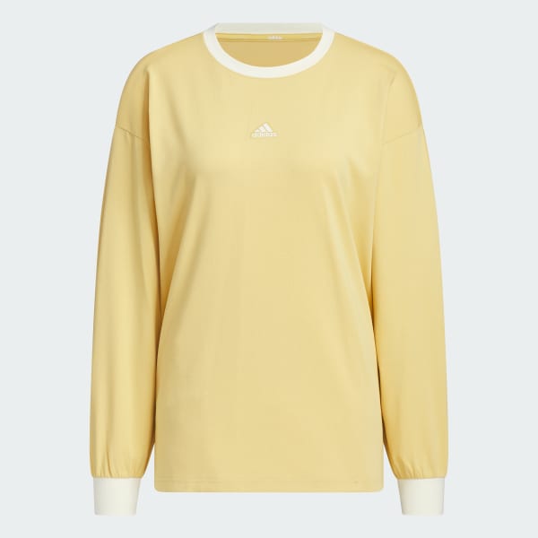 ベージュ ワーディング ルーズフィット シングルジャージー 長袖Tシャツ