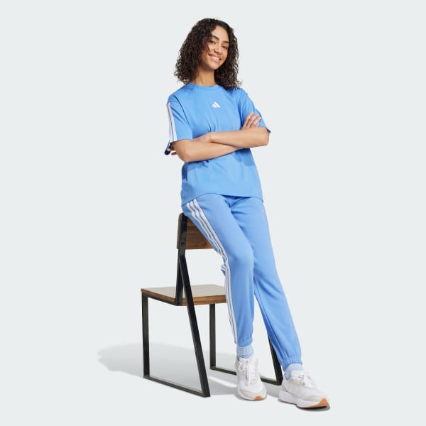 Blue Essentials 3-Stripes French Terry Cuffed Pants