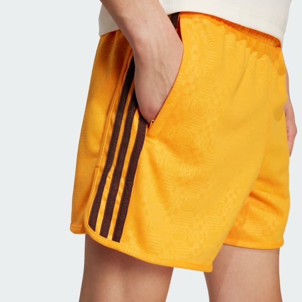 Adidas 3 stripe shorts orange discount