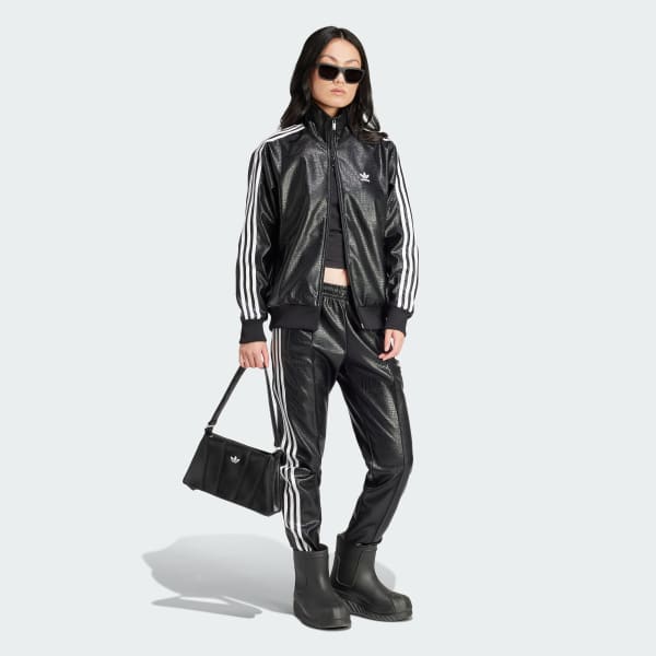 美品 adidas プレミアムフェイクレザー トラックジャケット パイソン 美品 adidas プレミアムフェイクレザー トラックジャケット