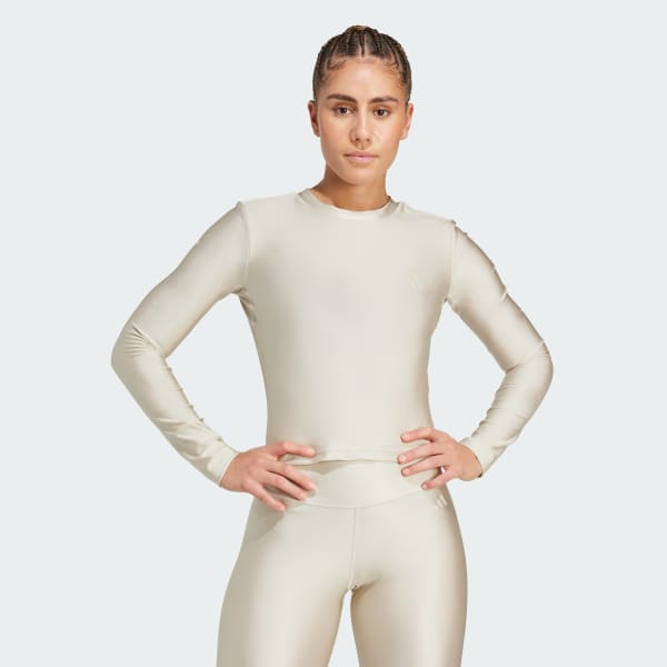 Beige Workout Essentials Long-Sleeve T-skjorte Shine