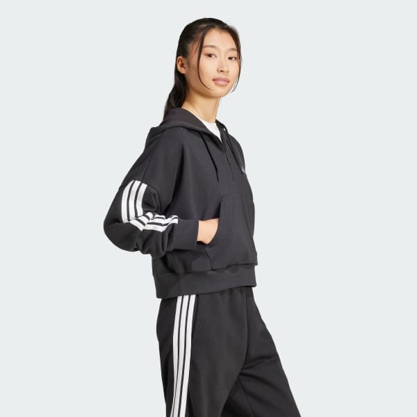 パーカー・フーディ adidas Sudadera Essentials 3-Stripes Quarter-Zip - black adidas Women's Essentials 3-Stripes Quarter-Zip Sweatshirt