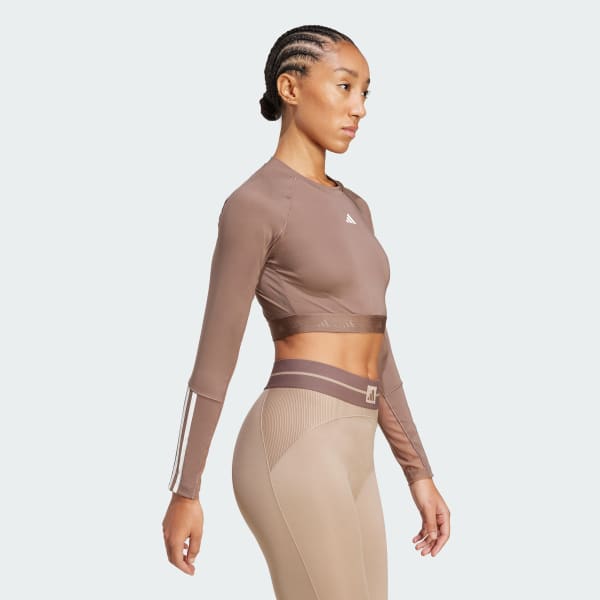 Brown Hyperglam Training Cropped Long Sleeve Tee
