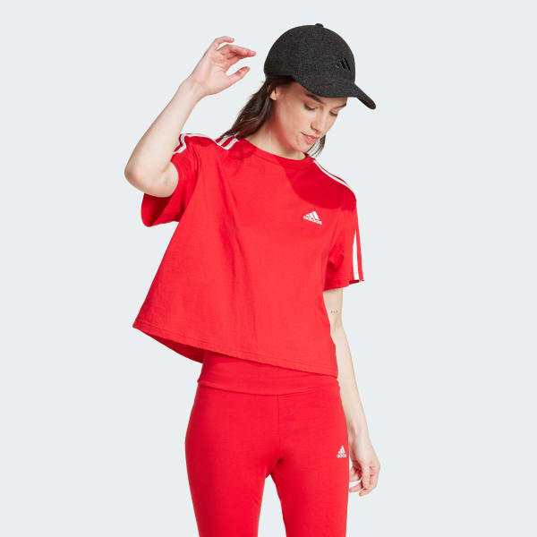 Red Essentials 3-Stripes Single Jersey Crop Top