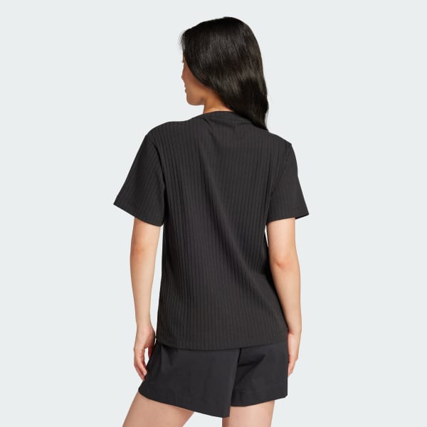 สีดำ เสื้อยืดผ้าริบทรงกว้าง Essentials