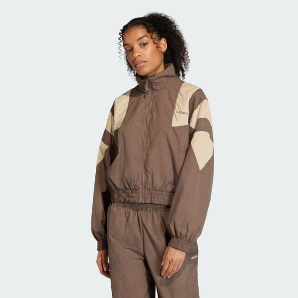 Brown BLOCKED WASHED ZIPPED TRACK TOP