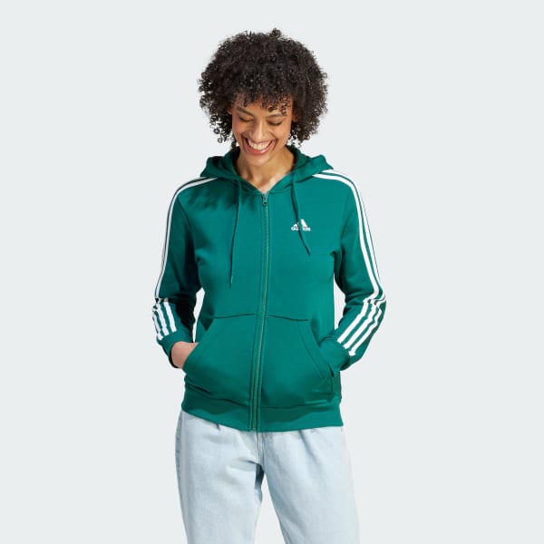 adidas Essentials 3-Stripes Full-Zip Hoodie - Green | Women's | adidas US