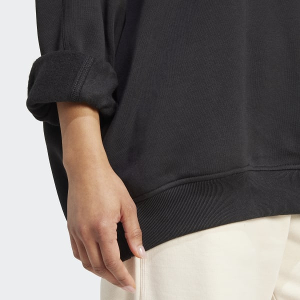 adidas Essentials Fleece Long Oversized Crew Sweatshirt - Black