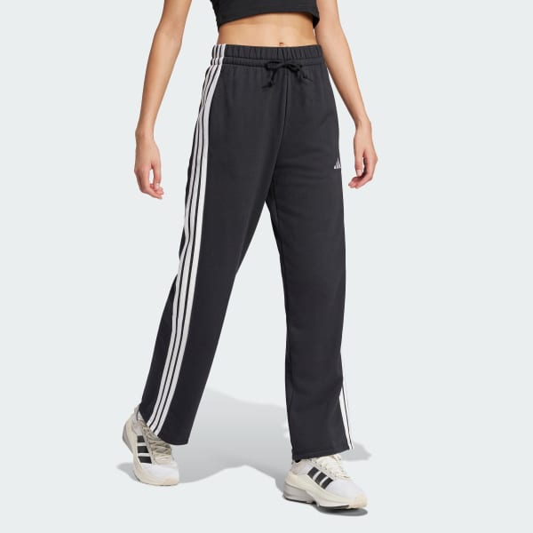 Svart Essentials 3-Stripes Open Hem French Terry Bukse