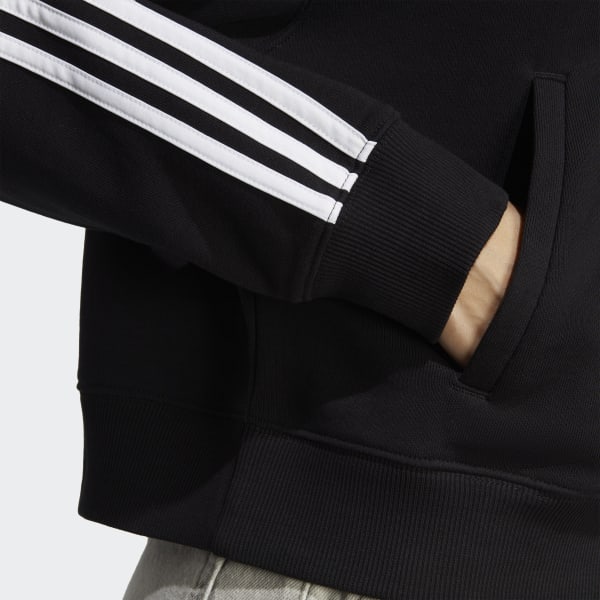 Noir Veste bomber à capuche entièrement zippée en molleton Essentials 3-Stripes