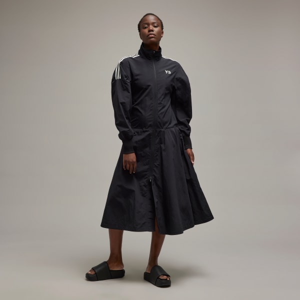 Siyah Crinkle-Nylon Long Track-Top Elbise