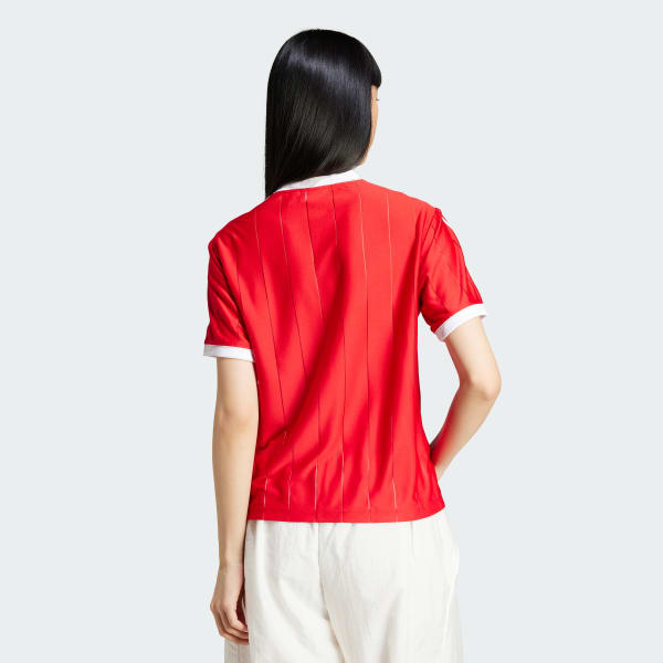 Kirmizi Adicolor 3-Stripes Pinstripe Tişört