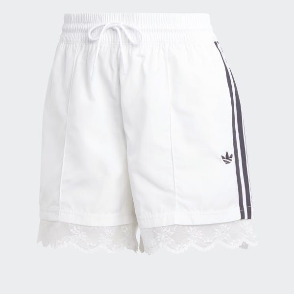 adidas Women's Lifestyle Lace Trim 3-Stripes Shorts - White | Free