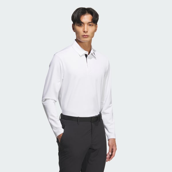 White Jacquard Polo Long Sleeve