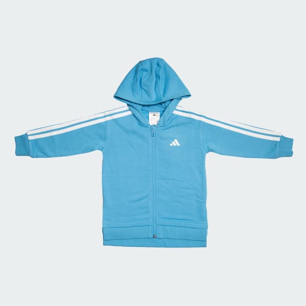 Blue 3 Stripes Full Length Hooded Set Kids