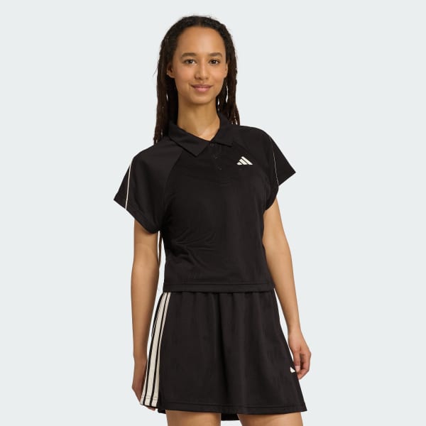 Svart Stadium 3-Stripes Tennis Inspired Jacquard Polo T-skjorte