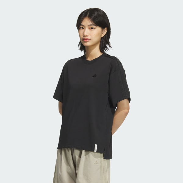 ブラック エッセンシャルズ プラス スリーストライプス ルーズフィット半袖Tシャツ