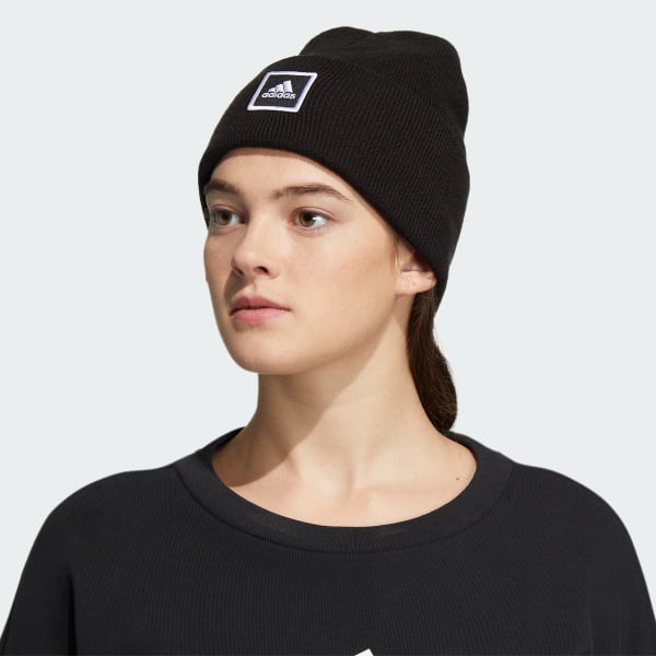 Black Wide-Cuff Fold Beanie