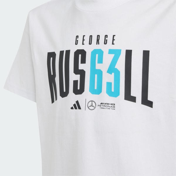 Branco T-shirt George Russell da Mercedes-AMG Petronas Formula One Team – Criança
