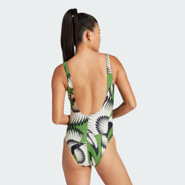 Verde Traje de Natación adidas x FARM 3 Franjas