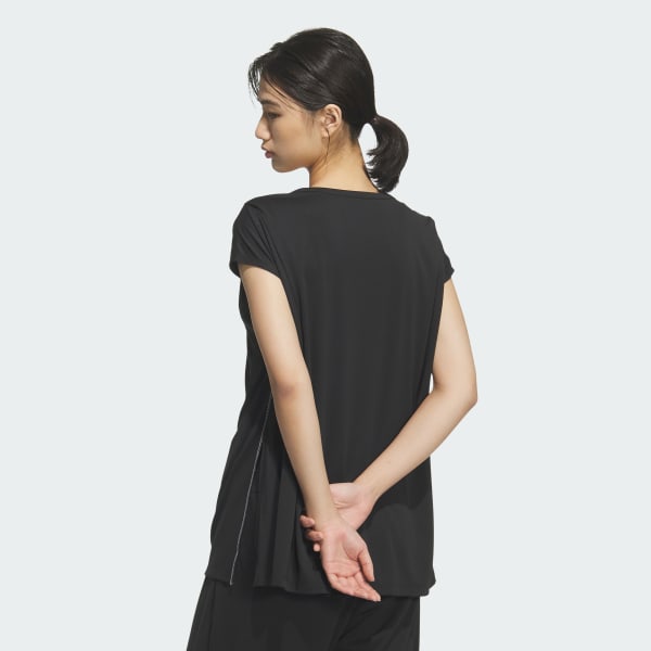 ブラック ソフトリュクス ブラック ダブルニット ルーズフィット ノースリーブ トップス