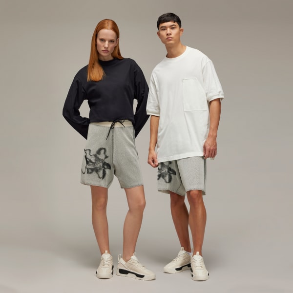 White Y-3 Graphic Knit Shorts