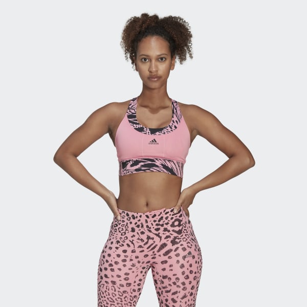 Pink adidas Running Medium Support Print Bra