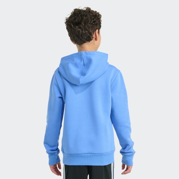 Blue Long Sleeve Essential Big Logo Fleece Pullover Hoodie

