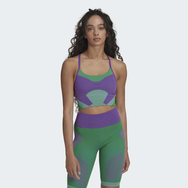 fialová Športová podprsenka adidas by Stella McCartney TrueStrength Yoga Knit Light-Support