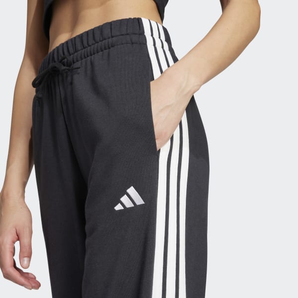 adidas Essentials 3-Stripes Open Hem French Terry Pants - Black