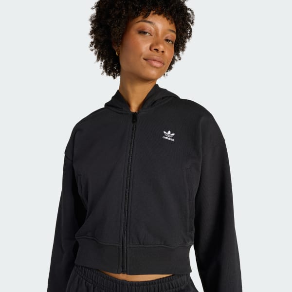 adidas ESSENTIALS FRENCH TERRY CROPPED ZIP HOODIE - Black | Free