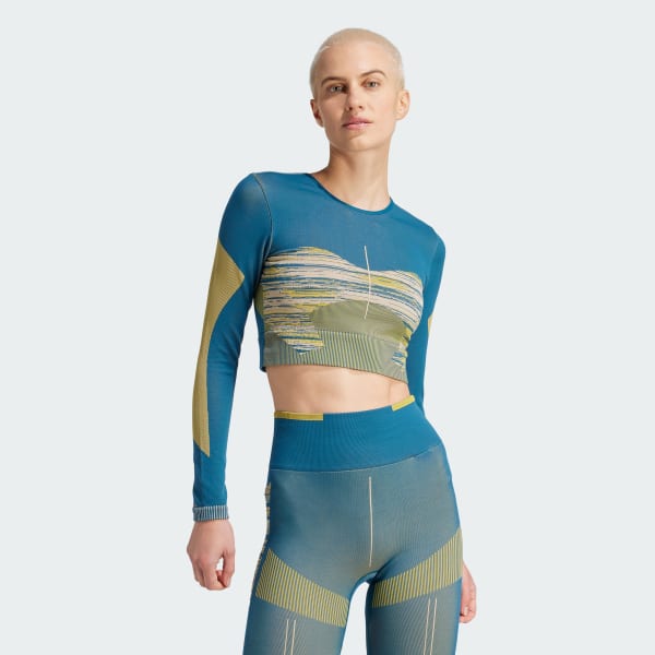 Bleu Haut manches longues de yoga sans coutures adidas by Stella McCartney TrueStrength