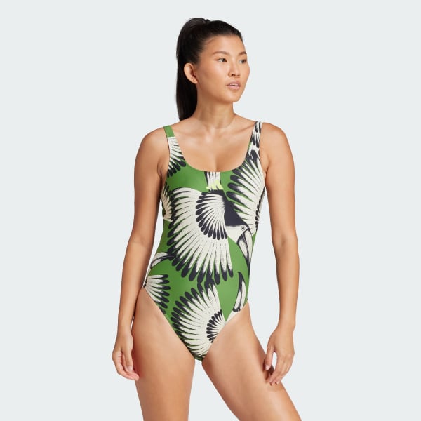 Verde Traje de Natación adidas x FARM 3 Franjas