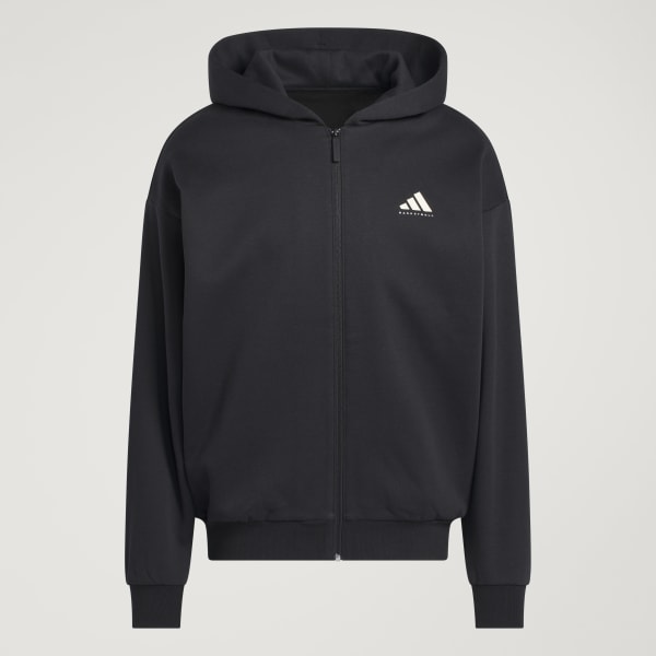 Sort adidas Basketball Full-Zip hættetrøje (kønsneutral)
