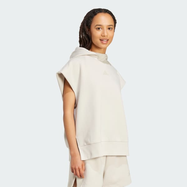 Beige Felpa Soft Lux Loose senza maniche con cappuccio